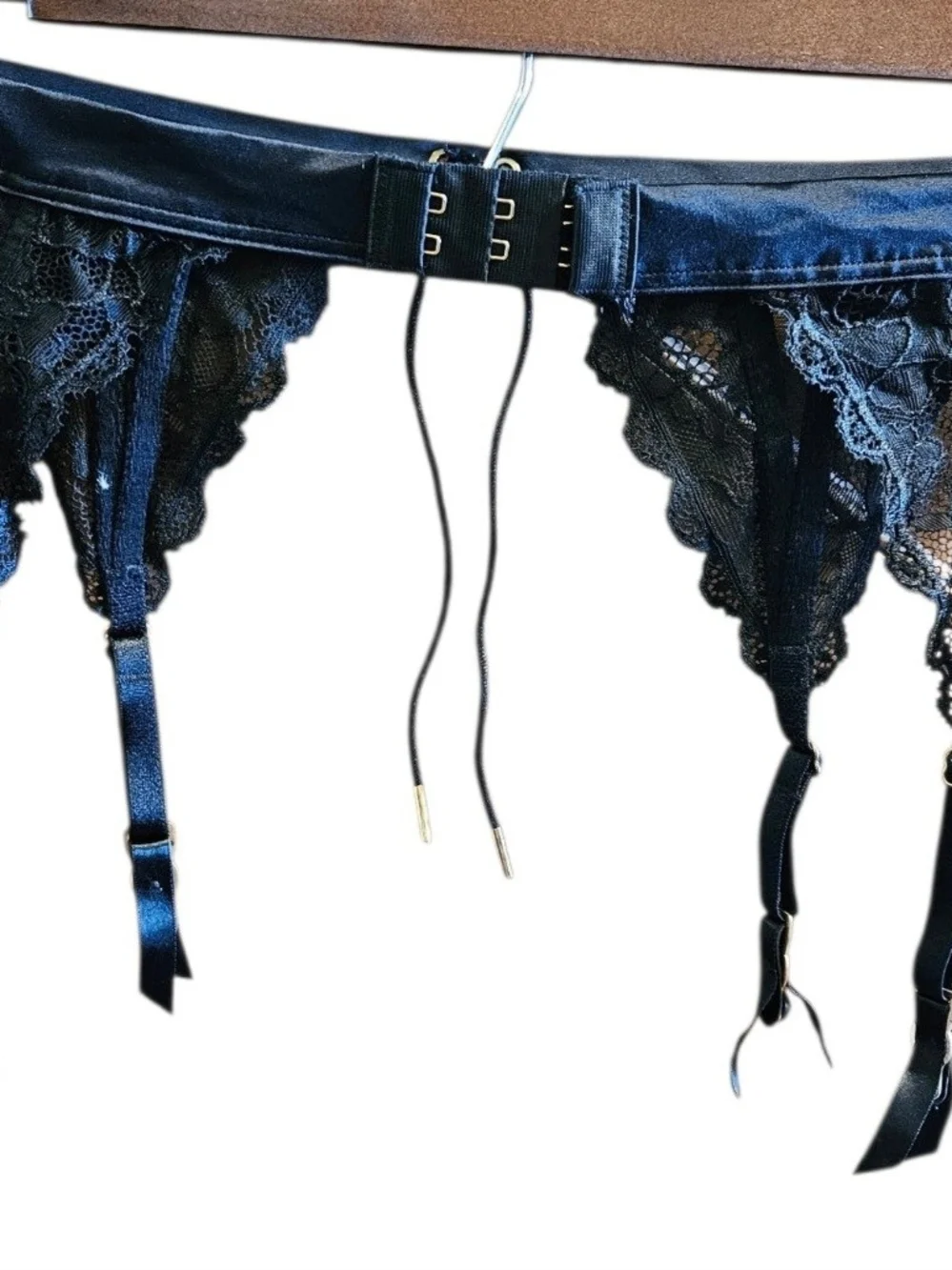 Victoria's Secret Black Lace Garter Belt with Satin Waist